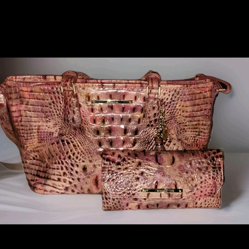 Brahmin Mini Asher Satchel Shoulder Bag Wisteria Melbourne Set W/Wallet, NWOT